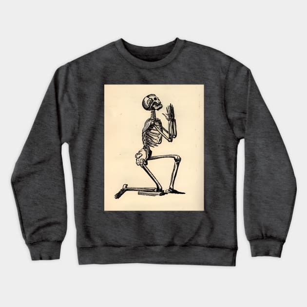 Kneeling Praying Skeleton - Vintage Illustration Crewneck Sweatshirt by maxberube